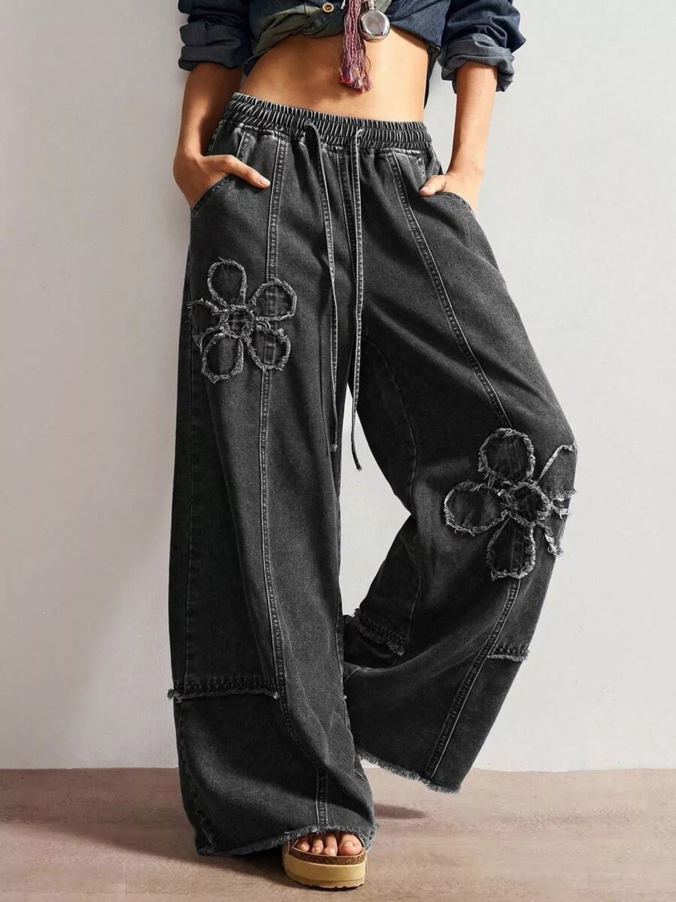 Trendsi Flower Wide Leg Jeans -