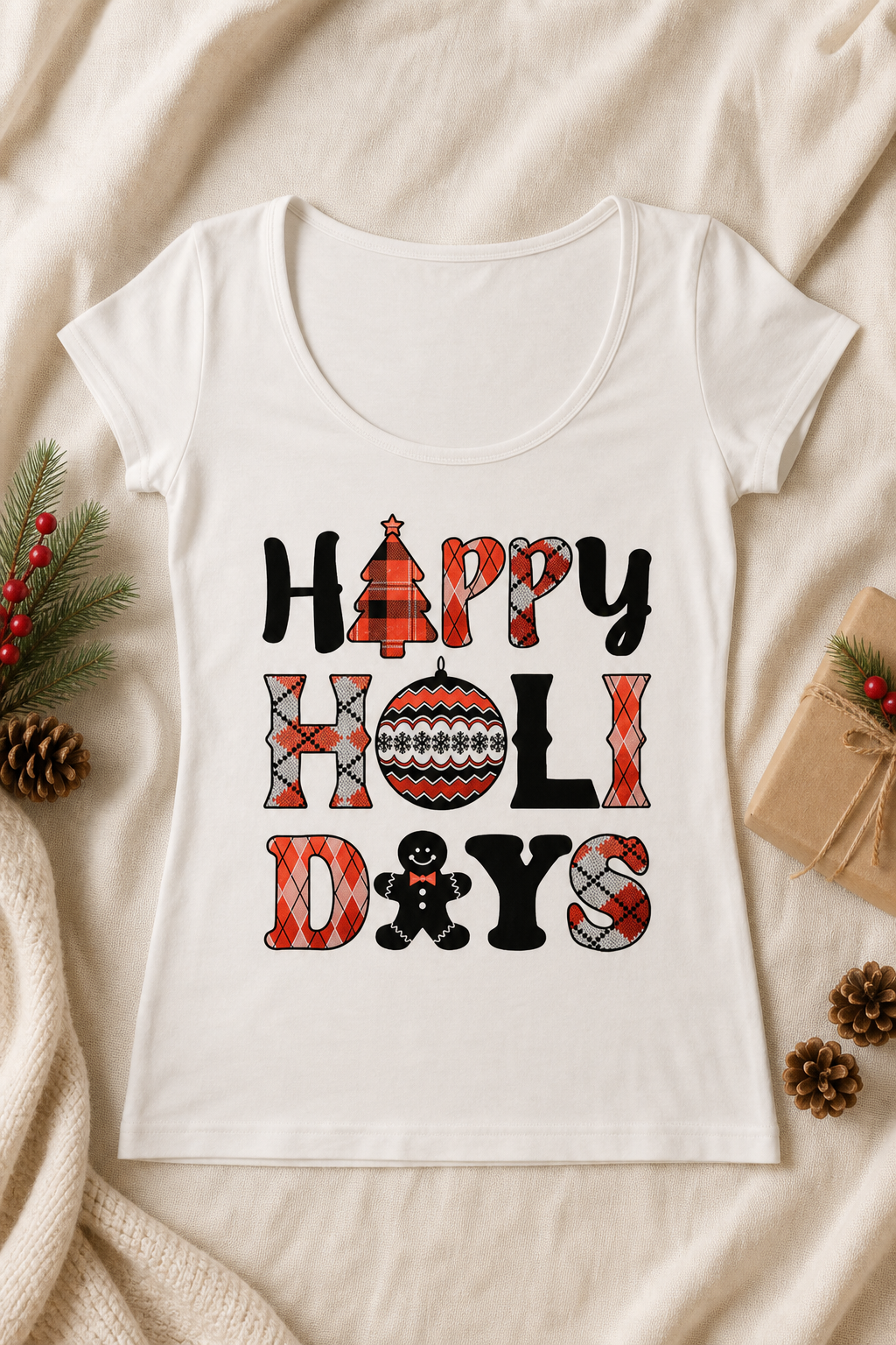 Niobe Clothing Happy Holidays Graphic T-Shirt - T-Shirts holiday