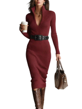 Trendsi Full Size Ribbed Knit Turtleneck Sweater Dress Plus Size - Dresses