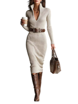 Trendsi Full Size Ribbed Knit Turtleneck Sweater Dress Plus Size - Dresses