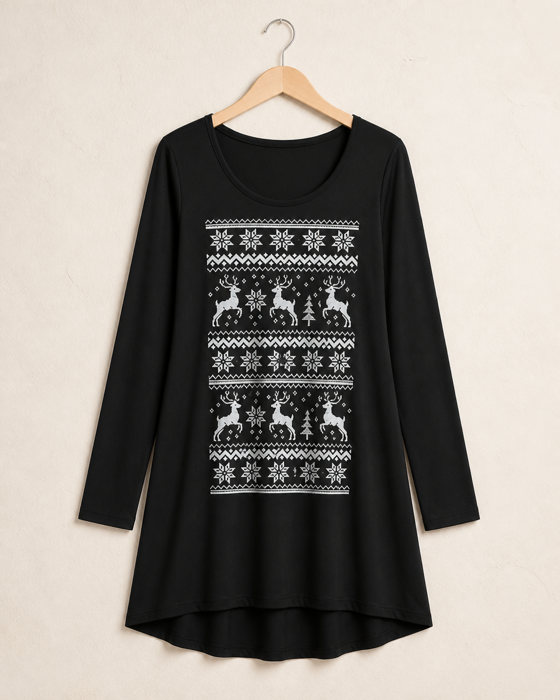 Niobe Clothing Reindeer Snowfall Long Sleeve Tunic - Tunics holiday