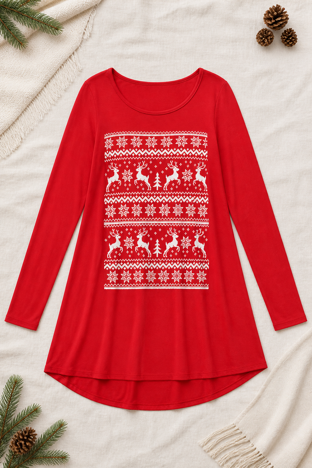 Niobe Clothing Reindeer Snowfall Long Sleeve Tunic - Tunics holiday