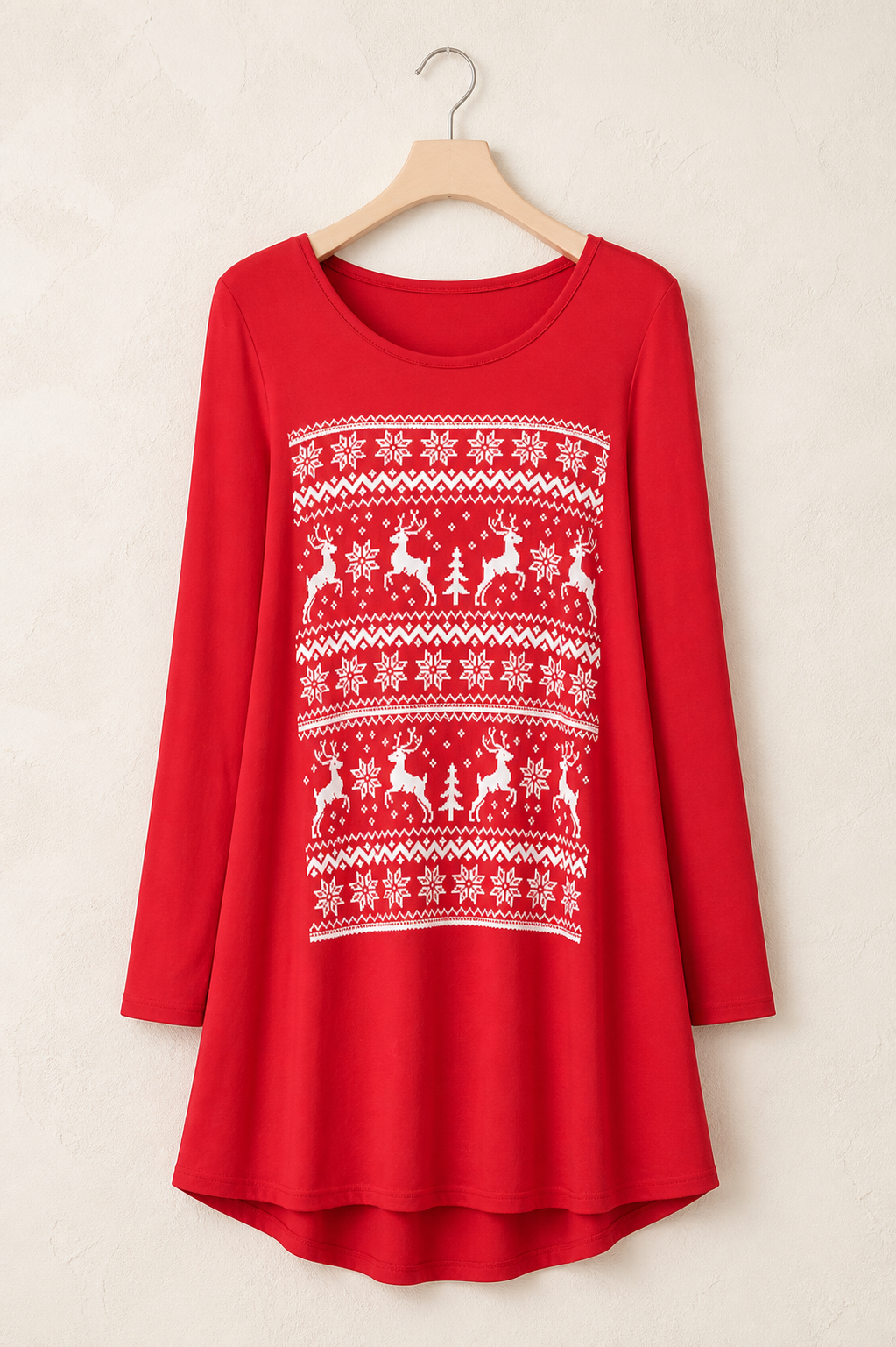 Niobe Clothing Reindeer Snowfall Long Sleeve Tunic - Tunics holiday