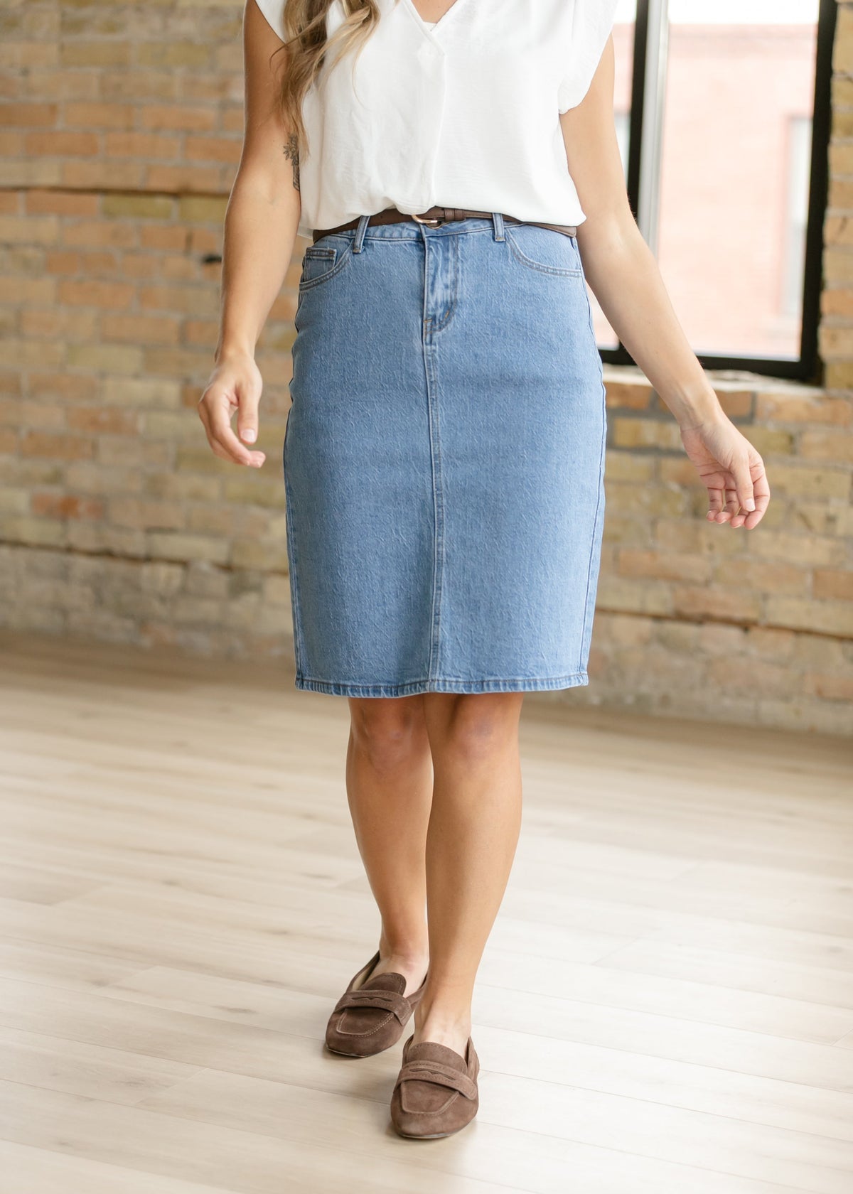 Remi Denim Classic Wash Midi Skirt