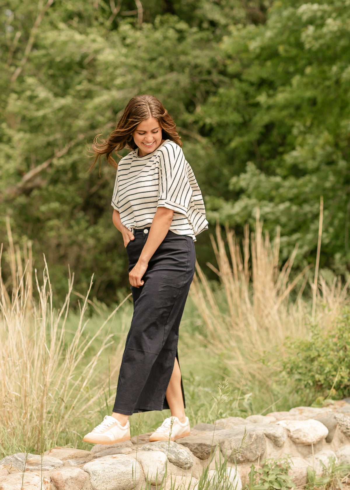 Stella Navy Maxi Denim Skirt