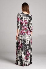 Niobe Clothing 3/4 Sleeve Animal Floral Bohemian Maxi Dress - dress