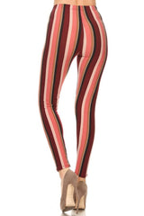 Burgundy Stripes Design Leggings