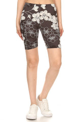 Grey Floral Biker Shorts