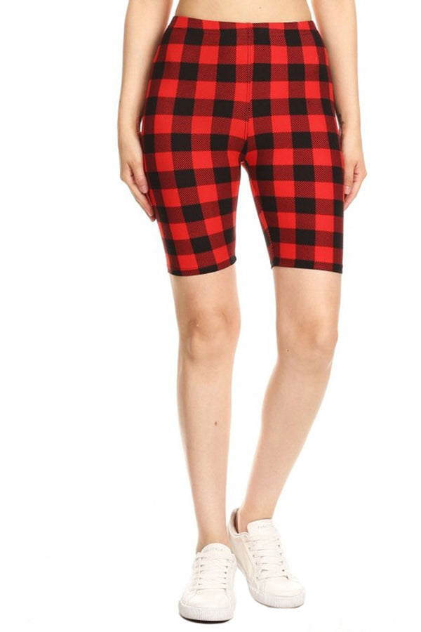 Gingham Red Plaid Biker Shorts leggings- Niobe Clothing