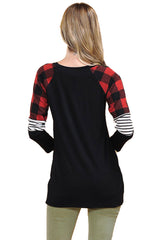 Long Sleeve Plaid Stripe Colorblock Round Neck Shirt Tops- Niobe Clothing