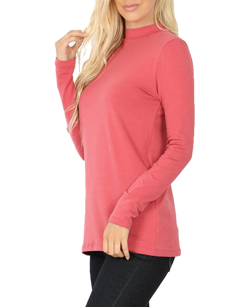 Zenana Cotton Long Sleeve Mock Neck - Shirts sb_tops