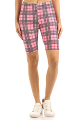 Multi Pink Plaid Biker Shorts