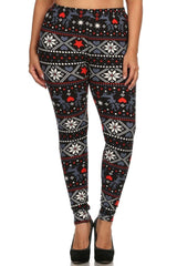 Niobe Clothing Reindeer Hearts Snowflake Design Plus Size Leggings - leggings