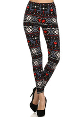 Niobe Clothing Reindeer Hearts Snowflake Graphic Print Lined Leggings - leggings