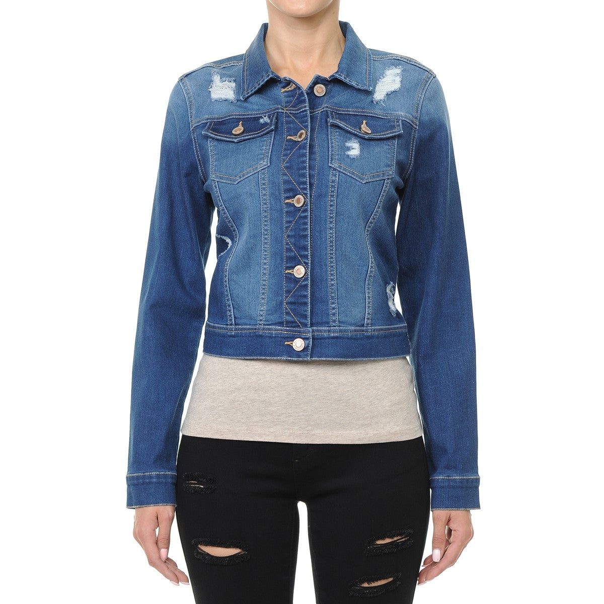 Wax Classic Crop Vintage Distressed Denim Jacket - Sport Jackets f_outerwear