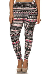 Niobe Clothing Pink Sand Aztec Design Plus Size Leggings - leggings