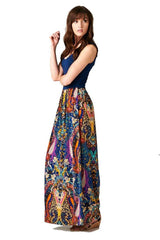 Sleeveless Paisley Bohemian Floral Print Long Maxi Dress dress- Niobe Clothing
