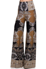 Niobe Clothing High Waist Fold Over Wide Leg Gaucho Palazzo Pants (Black Mocha) - pants
