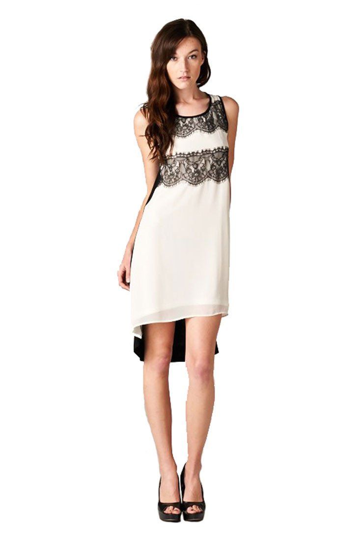 Niobe Clothing Sleeveless Laced Colorblocked Hi Lo Lined Mini Dress - dress