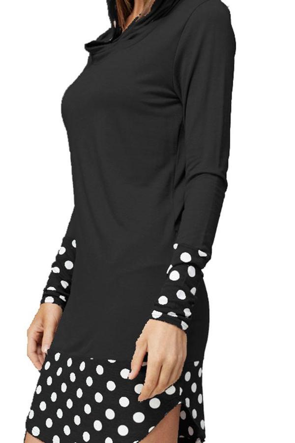 Niobe Clothing Polka Dot Long Sleeve Two Tone Contrast Hoodie Tunic - Hoodies f_outerwear