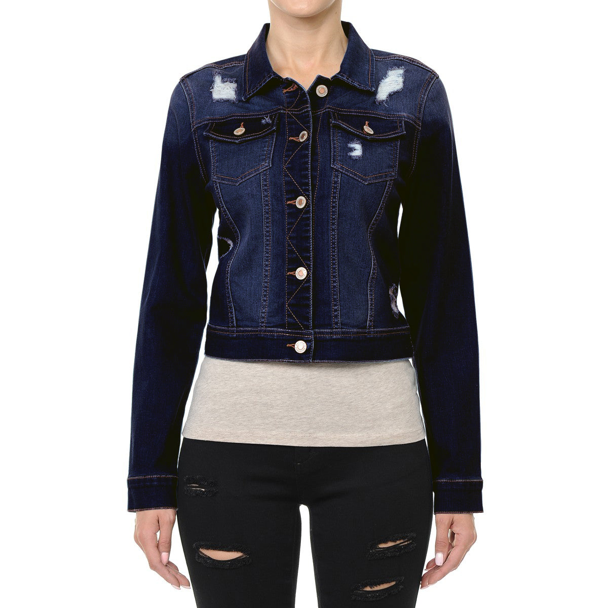 Wax Classic Crop Vintage Distressed Denim Jacket - Sport Jackets f_outerwear