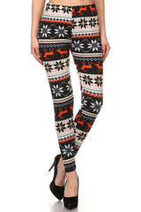 Niobe Clothing Red Reindeer Multicolor Graphic Print Lined Leggings - leggings