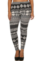 Black White Mistletoe Design Plus Size Leggings leggings- Niobe Clothing