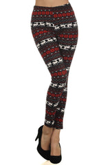 Niobe Clothing Black Red Reindeers Graphic Print Lined Leggings - leggings