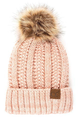 Fuzzy Faux Fur Pom Fleece Lined Beanie Hats- Niobe Clothing