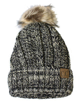 Fuzzy Faux Fur Pom Fleece Lined Beanie Hats- Niobe Clothing