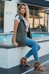 Sleeveless Utility Hoodie Military Vest