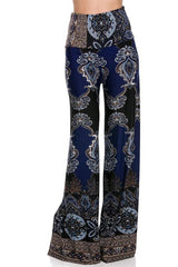 Niobe Clothing High Waist Fold Over Wide Leg Palazzo Pants (Baroque) - pants
