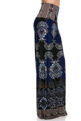 Niobe Clothing High Waist Fold Over Wide Leg Palazzo Pants (Baroque) - pants