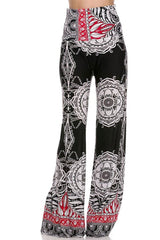 Niobe Clothing High Waist Foldover Boho Palazzo Pants (White Red Black) - pants