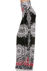 Niobe Clothing High Waist Foldover Boho Palazzo Pants (White Red Black) - pants
