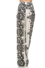 Niobe Clothing High Waist Fold Over Wide Leg Gaucho Palazzo Pants (White Paisley) - pants