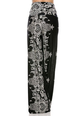 Niobe Clothing High Waist Fold Over Wide Leg Palazzo Pants (Bandana Black) - pants