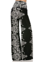 Niobe Clothing High Waist Fold Over Wide Leg Palazzo Pants (Bandana Black) - pants