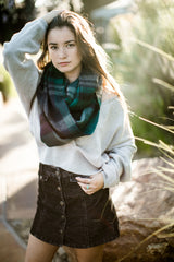 Niobe Clothing Teal Plaid Multicolor Infinity Loop Scarf - Scarves