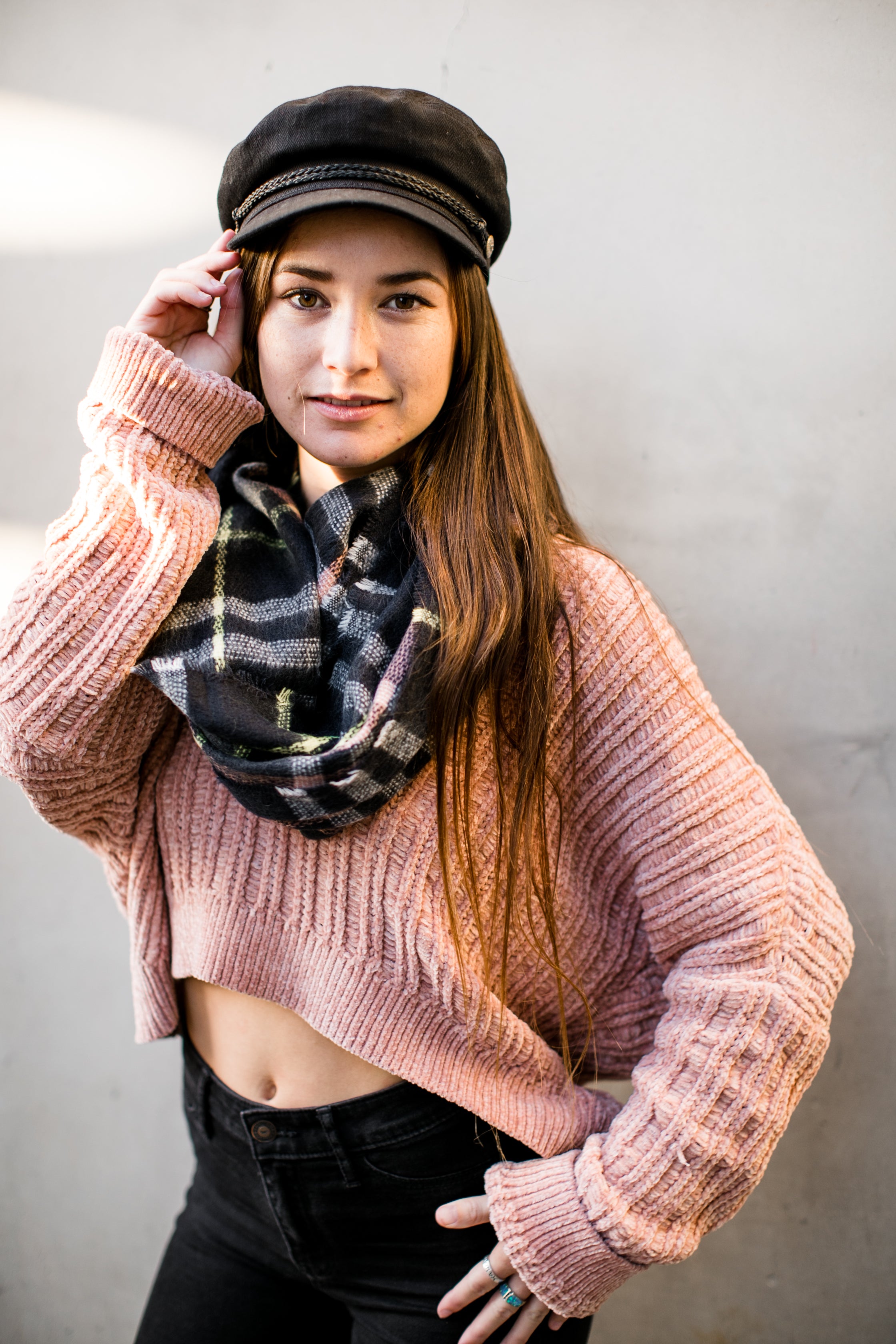 Niobe Clothing Navy Plaid Multicolor Infinity Loop Scarf - Scarves