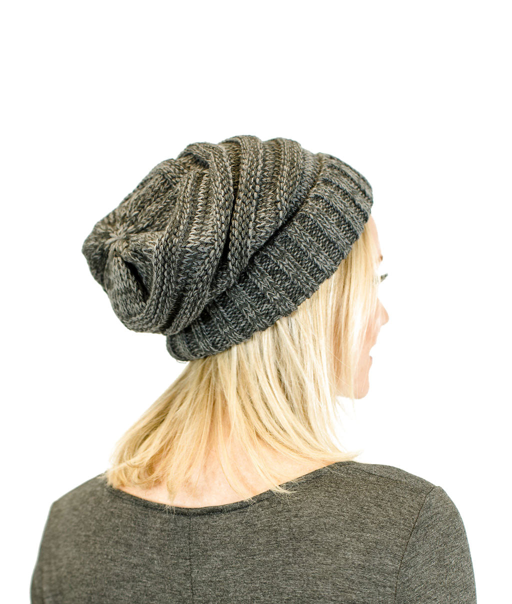 C.C. Unisex Two Toned Mix Knit Oversized Slouchy Beanie - Beanies Hats