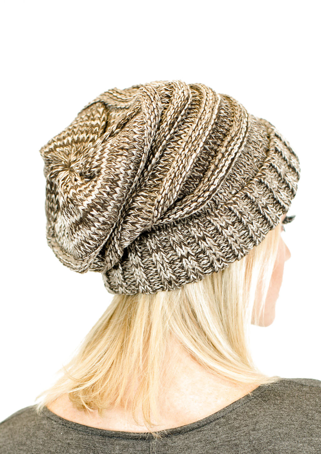 C.C. Unisex Two Toned Mix Knit Oversized Slouchy Beanie - Beanies Hats