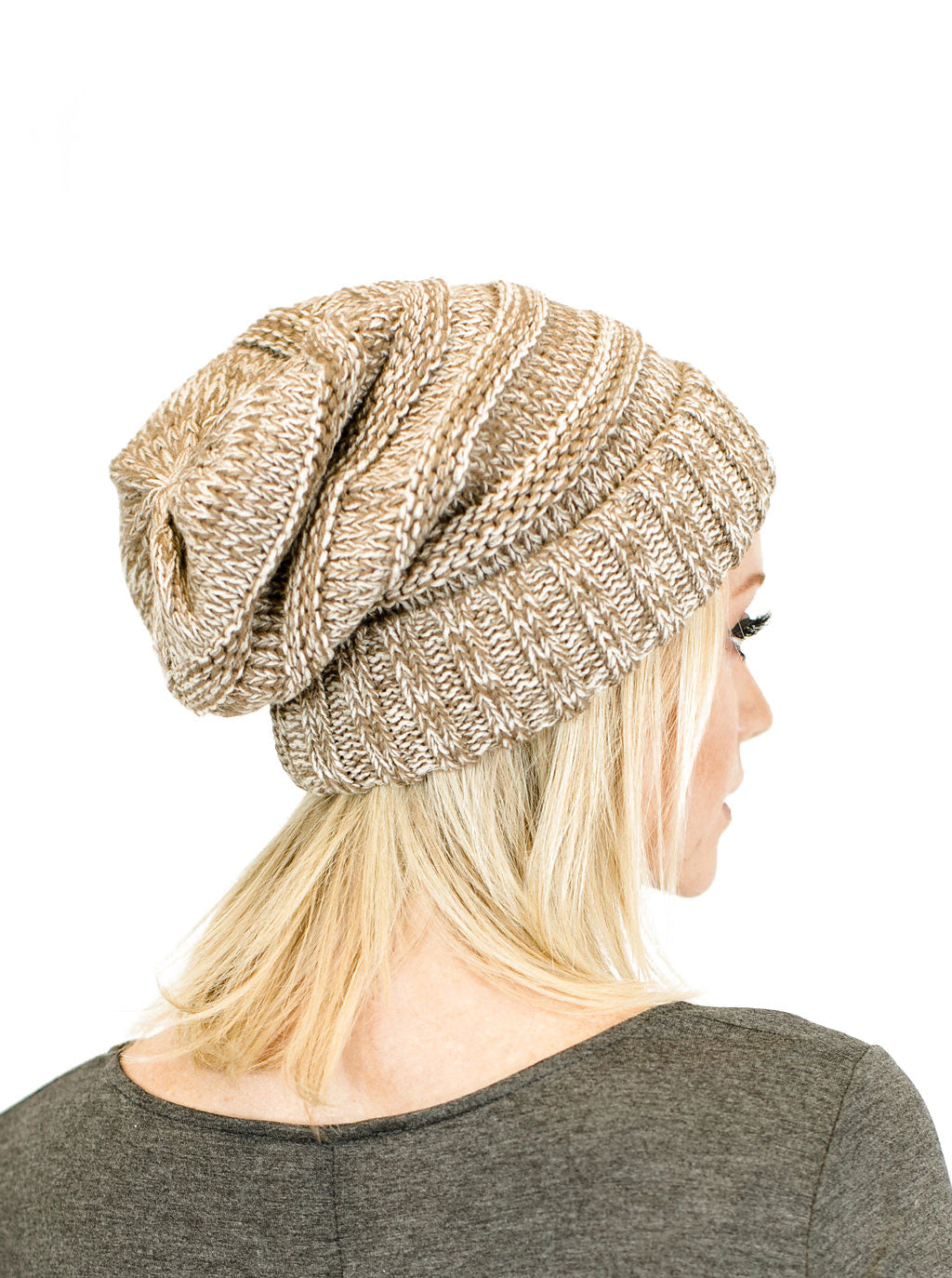 C.C. Unisex Two Toned Mix Knit Oversized Slouchy Beanie - Beanies Hats