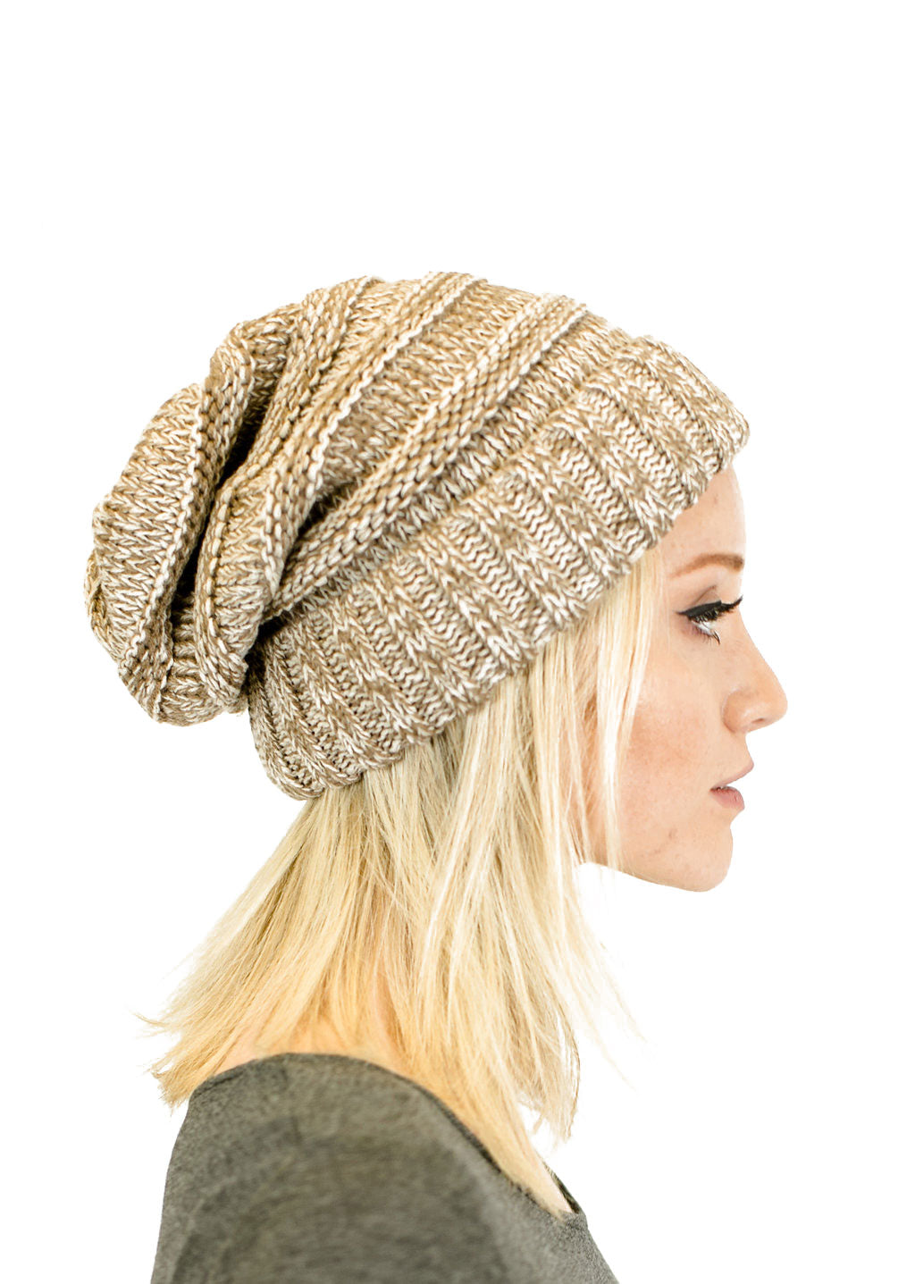 C.C. Unisex Two Toned Mix Knit Oversized Slouchy Beanie - Beanies Hats
