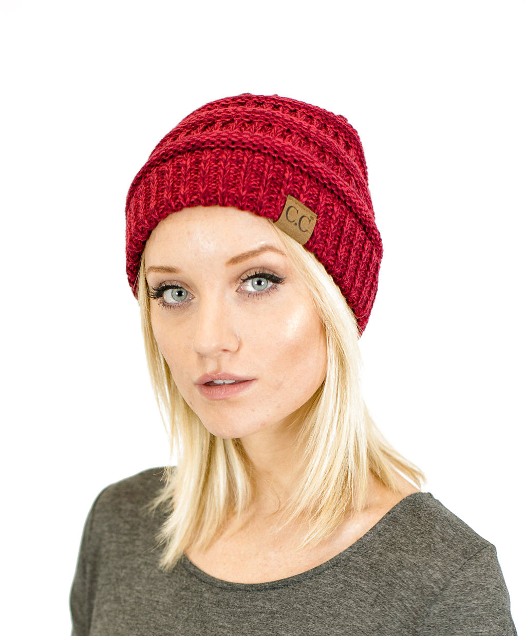C.C. Two-Toned Unisex Soft Stretch Knit Slouchy Skull Beanie - Beanies Hats