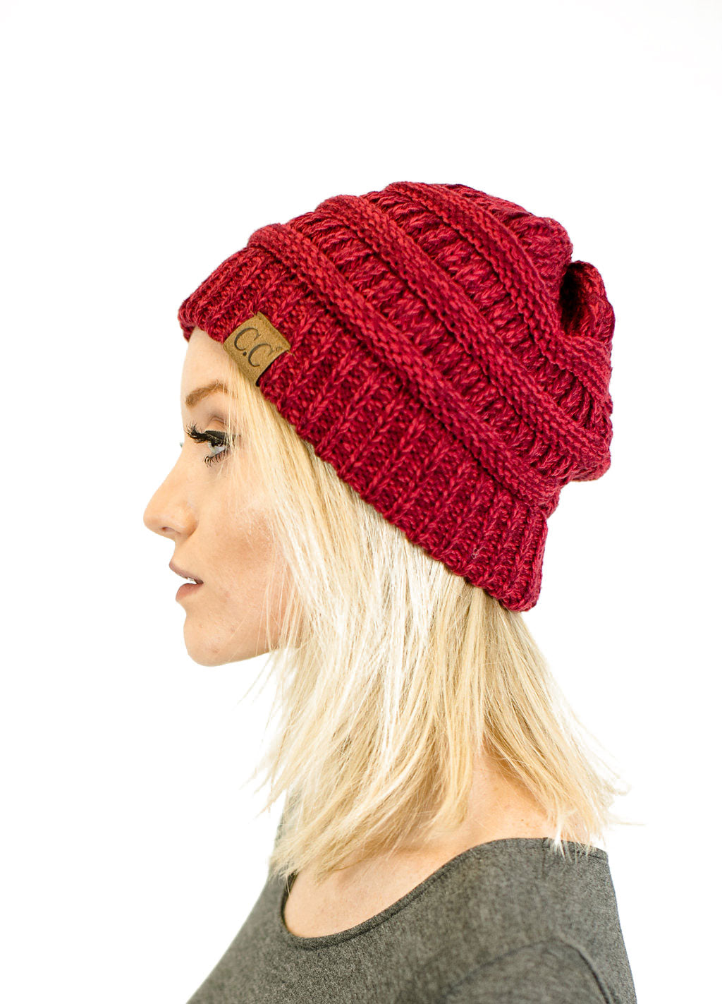 C.C. Two-Toned Unisex Soft Stretch Knit Slouchy Skull Beanie - Beanies Hats