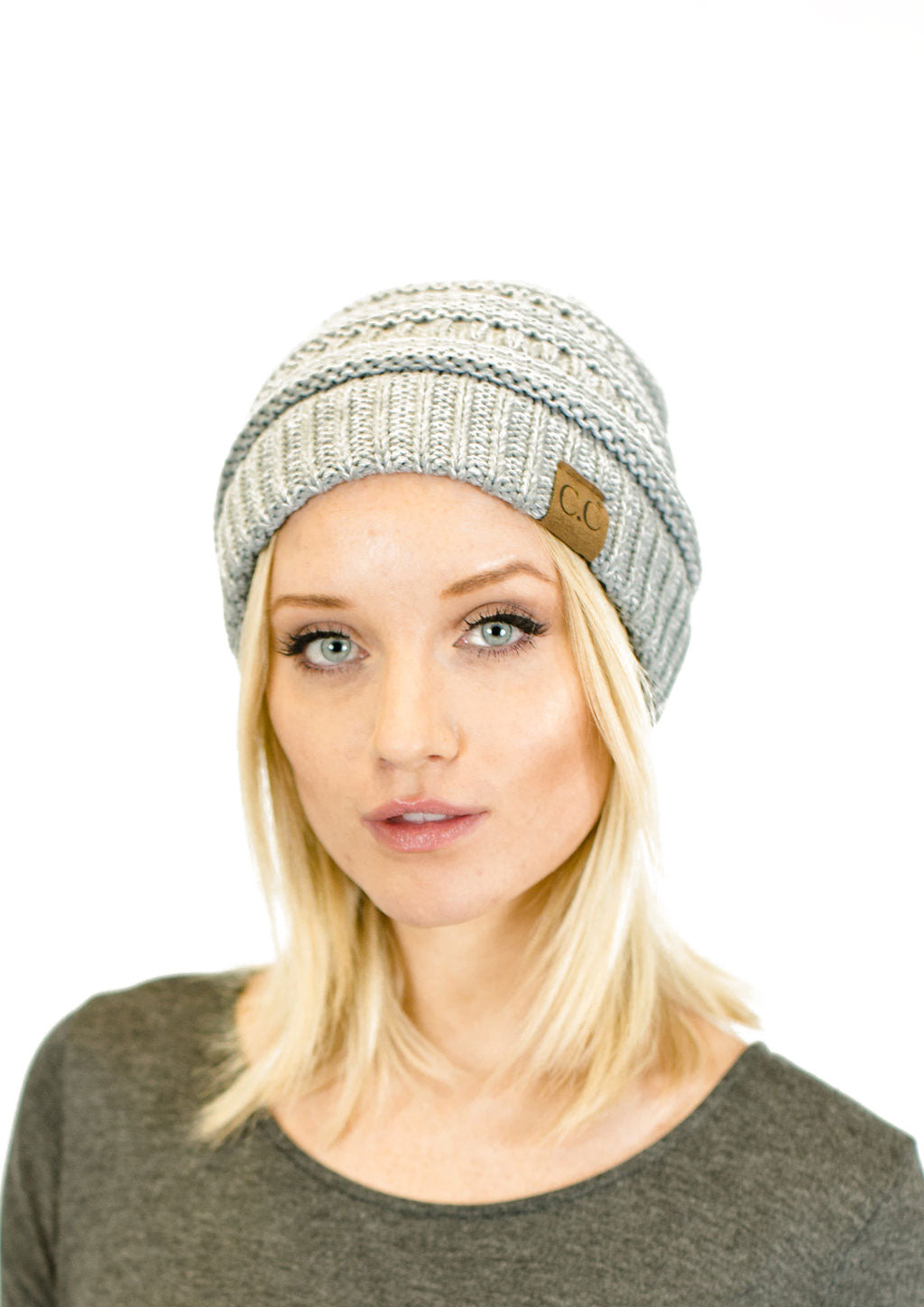 C.C. Two-Toned Unisex Soft Stretch Knit Slouchy Skull Beanie - Beanies Hats
