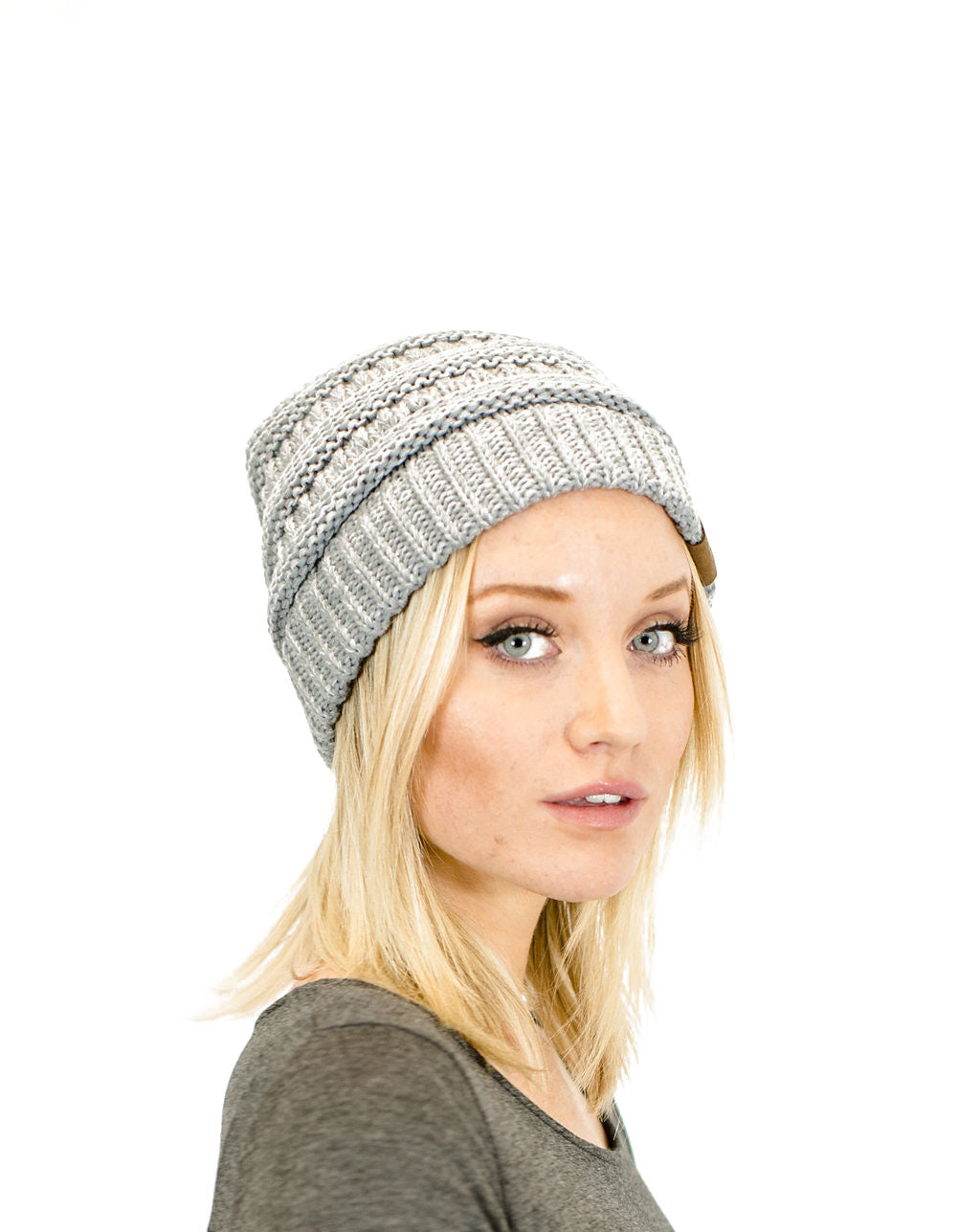 C.C. Two-Toned Unisex Soft Stretch Knit Slouchy Skull Beanie - Beanies Hats