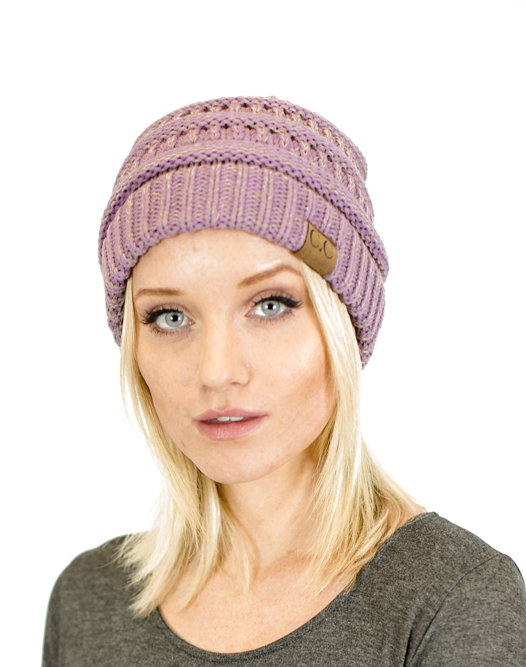 C.C. Two-Toned Unisex Soft Stretch Knit Slouchy Skull Beanie - Beanies Hats