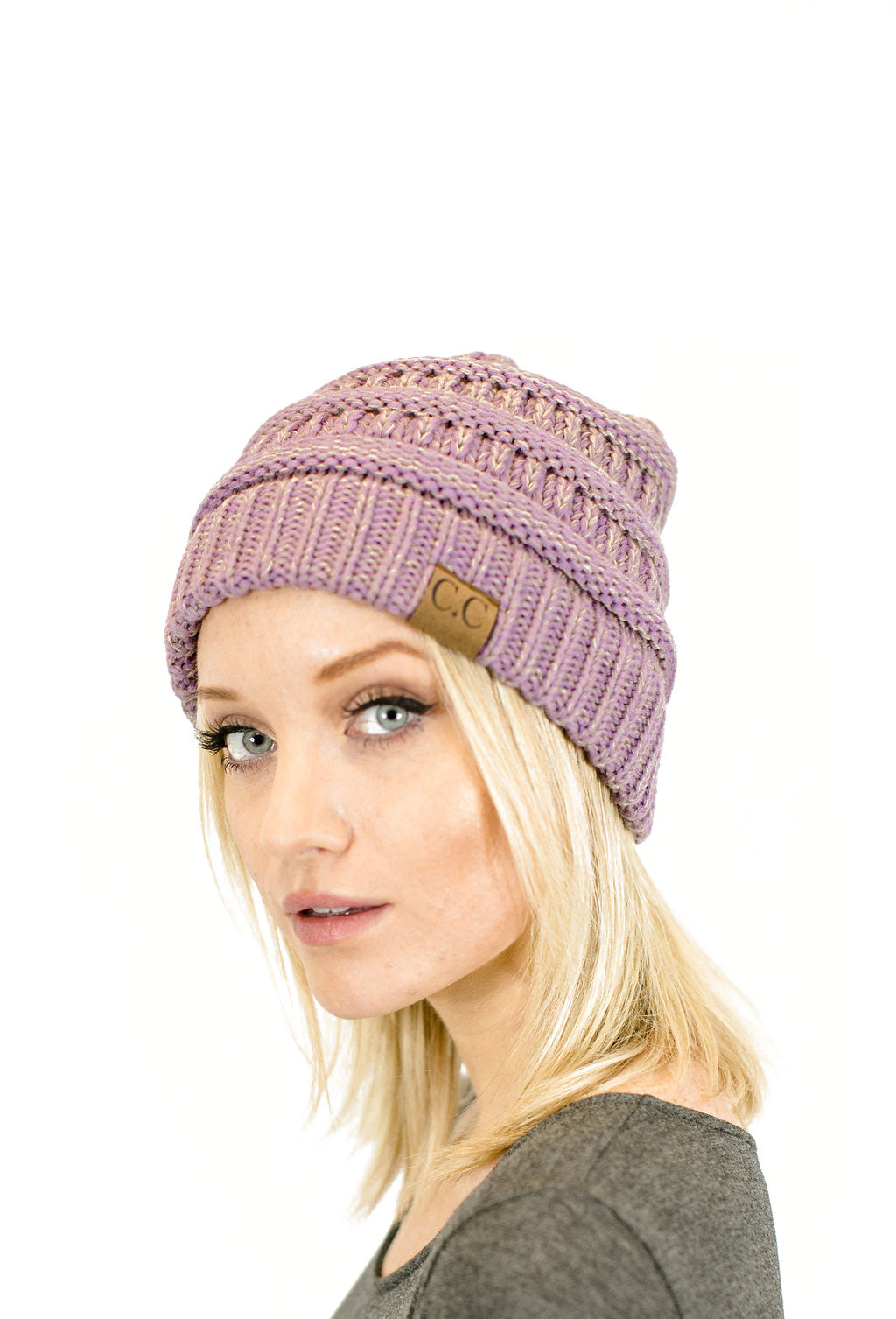 C.C. Two-Toned Unisex Soft Stretch Knit Slouchy Skull Beanie - Beanies Hats